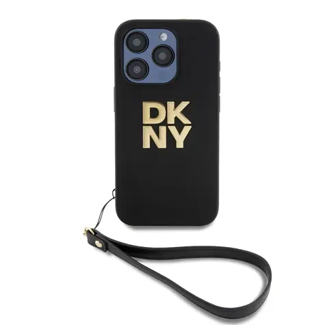 DKNY PU-Leder-Stack Logo -Handgelenkschlaufe-Rückseite für Apple iPhone 14 Pro Max Schwarz