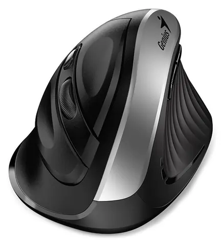 Genius Ergo 8250S schwarz-silber / Vertikale Funkmaus / 1600 dpi / 6 Tasten / 2,4GHz