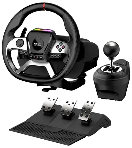 Genius GX SpeedMaster X5 FF Schwarz / Lenkrad- und Pedalset / USB-C / Vibration / Schalthebel / für PC & PS & Xbox