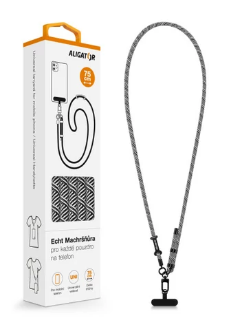 Aligator Echt Lanyard / universelles Handy-Lanyard / schwarz/weiß