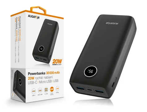 Aligator Powerbank Power Delivery 20W / Schnellladung / 30.000 mAh / schwarz