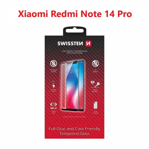 Swissten FULL GLUE COLOR FRAME CASE FRIENDLY Glas für XIAOMI REDMI NOTE 14 PRO 5G schwarz