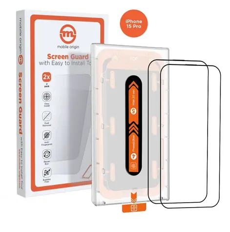 Mobile Origin Orange Screen Guard Schutzglas für Apple iPhone 15 Pro mit Applikator / 2 Stück