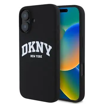 DKNY Liquid Silicone Arch Logo MagSafe Backcover für iPhone 16 Schwarz