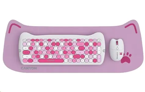 Canyon Kitty Edition HSET- W6 pink / Wireless SET CS Tastatur + optische Maus + Schutzhülle + Pad