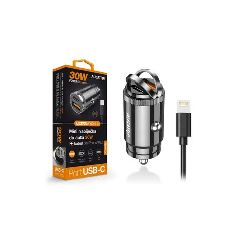 Aligator Mini-Autoladegerät Power Delivery 30 W, USB-C + USB-A / USB-C-Kabel für iPhone/iPad