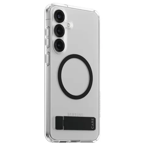 PanzerGlass CARE Schutzhülle für Samsung Galaxy S25+, klar/schwarz, mit integriertem Ständer und QI-Funktion