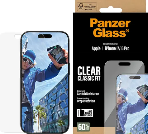 PanzerGlass Classic Fit EasyAligner Schutzglas für iPhone 17 / 16 Pro
