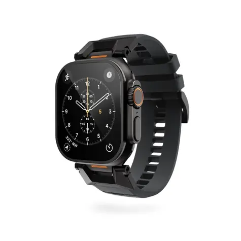Epico FKM Rubber Pro Armband mit Edelstahlschließe für Apple Watch SE (44 mm)/Serie 1-9 (42/44/45 mm), schwarz