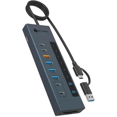 Icy Box IB-HUB1742CR-C2PD blau / Dockingstation / 3x USB-A 3.2 Gen1 / 1x USB-A 3.2 Gen2 / 5x USB-C 3.2 Gen2 