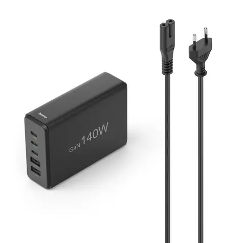 HAMA USB-Ladestation GaN schwarz / 3x USB-C PD / 2x USB-A (1x QC) / 140 W