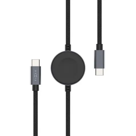 FIXED, geflochtenes Cable für Apple Watch mit USB-C/USB-C-Anschlüssen und Ladegerät für Apple Watch/ Samsung Watch, 1,5 m, PD 60 W, grau