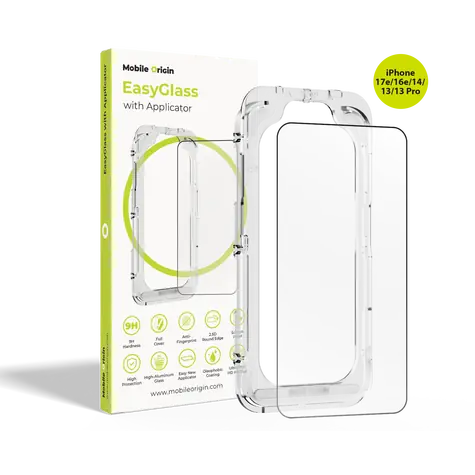 Mobile Origin EasyGlass EasyGlass Schutzglas mit Applikator für Apple iPhone 17e, 16e, 14, 13 und 13 Pro