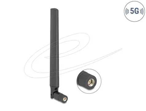 DeLock 5G 3,4-5,0 GHz Antenne, SMA-Stecker, 4,7 dBi, omnidirektional, mit abgewinkeltem Gelenk, schwarz