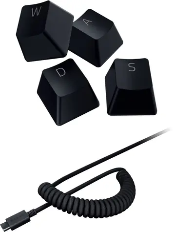 Unverpackt - Razer PBT-Tastenkappen + Spiralkabel, Schwarz / Set mit Ersatztasten + USB-C-auf-USB-A-Spiralkabel / / Unverpackt