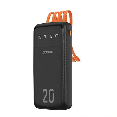 Dudao K6 Pro+ 20000mAh schwarz / Powerbank / 4X integrierte Kabel / USB-C / Micro-USB / Lightning / USB-A