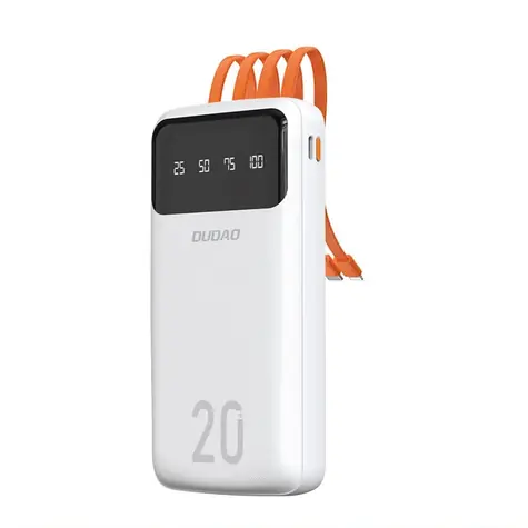 Dudao K6 Pro+ 20000mAh weiß / Powerbank / 4X integrierte Kabel / USB-C / Micro-USB / Lightning / USB-A