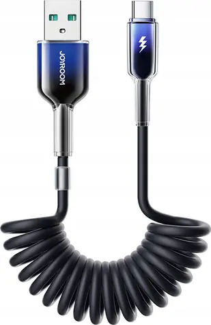 Joyroom S-A43 Crystal-Clear Series Spiral-Ladekabel USB-A (Stecker) - USB-C (Stecker) 3A 1,5m Schwarz
