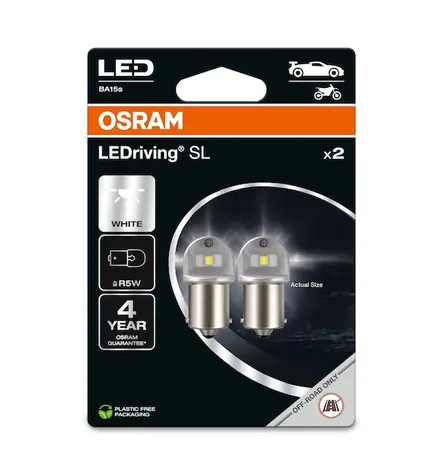 OSRAM LEDriving R5W 12V BA15s 0,5W weiß / 50lm / 6000K / 30000h / noDIM / A+ / mattiertes Glas / 2 Stück