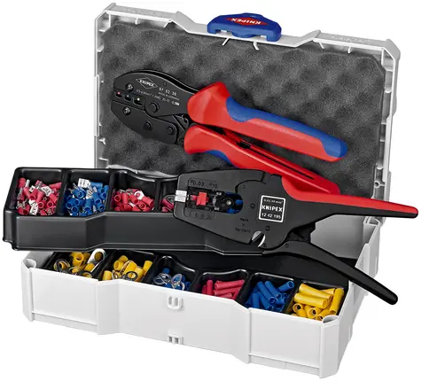 Knipex 979022 Crimp-Sortiment für Kabelverbinder mit Crimpzange und selbsteinstellender Abisolierzange 