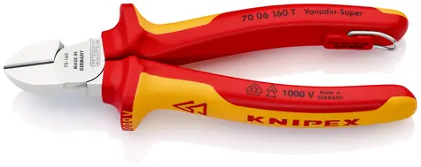 Knipex 70 06 160 T VDE-Seitenschneider mit Aufstecköse 160mm / weich: 4mm / mittelhart: 3mm / hart: 2mm