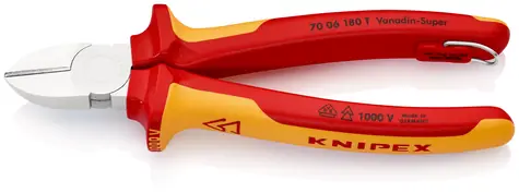 Knipex 70 06 180 T Seitenschneider VDE mit Aufsatzöse 180mm / weich: 4mm / halbhart: 3mm / hart: 2,5mm