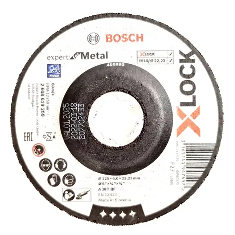 BOSCH Expert for Metal des X-LOCK-Systems 2608619259 / Schleifscheibe mit versetzter Mitte / 125 x 6 x 22,23 mm / A 30 T BF
