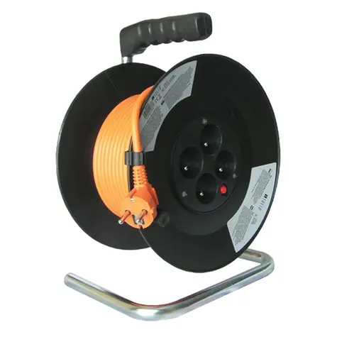 Solight PB04 Verlängerungskabel auf Trommel 4 Steckdosen 50m / oranges Kabel / 3x 1,5mm2