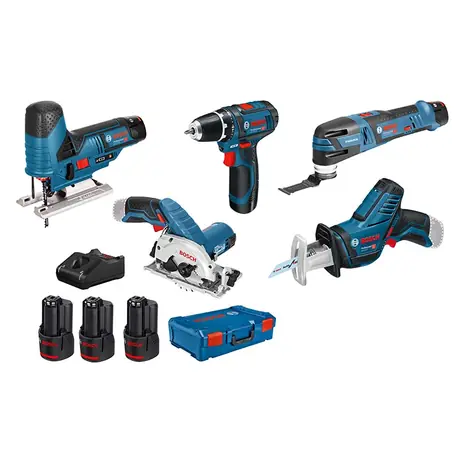 BOSCH 0615A0017C / Akku-Werkzeugset: GSR 12V-15 + GST 12V-70 + GOP 12V-28 + GKS 12V-26 + GSA 12V-14 / 3x3,0 Ah+GAL 12V-20