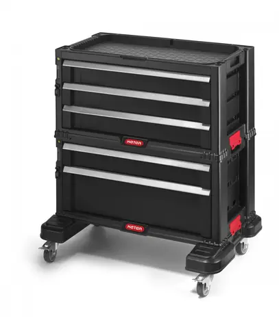Keter Schrank mit 5 Werkzeugschubladen auf Lenkrollen schwarz / fahrbar / 56,2 x 50,2 x 28,9 cm