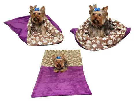 Marysa Bett 3 in 1 für Hunde lila-braun mit Blumen - Größe XL