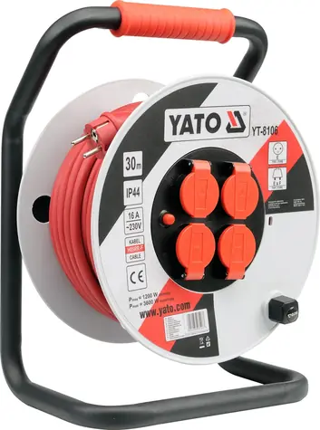 YATO YT-8106 / Trommelverlängerung 30 m / Kunststoff / max. Stromverbrauch 16 A / Anzahl Steckdosen 4 / Steckdose E|F / IP44