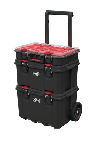 Keter Stack'N'Roll Mobile System schwarz / 3er-Set Koffer auf Rollen / 42,5 x 69,4 x 41,1 cm 