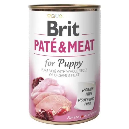 Brit Pâté & Meat Puppy 400 g / Dose für Hunde / 70 % Huhn und Pute / Reine Fleischpastete mit Innereien- und Fleischstücken