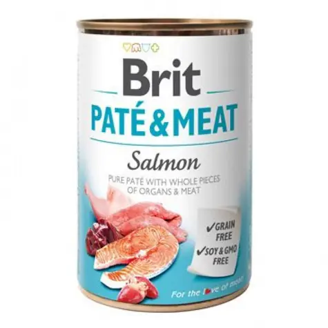 Brit Pâté & Meat Salmon 400 g / Dose für Hunde / 70 % Lachs und Huhn / Reine Fleischpastete mit Eingeweidestücken und Fleisch