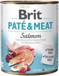 Brit Pâté & Meat Salmon 800 g / Dose für Hunde / 70 % Lachs und Huhn / Reine Fleischpastete mit Eingeweidestücken und Fleisch