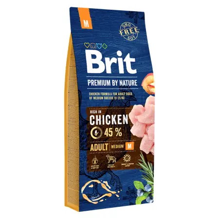 Brit Premium by Nature Adult M 15 kg / Alleinfuttermittel für Hunde / ausgewachsene Hunde mittelgroßer Rassen (10-25 kg)