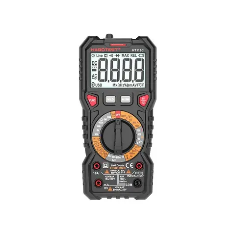 Habotest HT118C Digitales Universalmultimeter mit Taschenlampe / True RMS / NCV / Batterietest / 2x AA