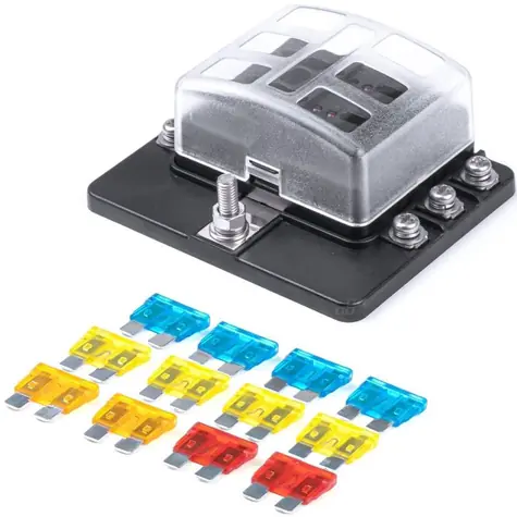 AMiO Sicherungskasten mit Erdungsklemmen 30A - 6 Positionen (mit Sicherungen) / 6 Steckdosen / LED-Anzeige