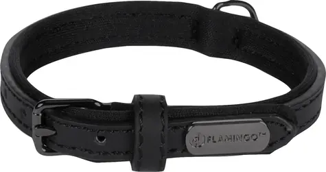 Flamingo Binti Lederhalsband mit Neopren schwarz XS