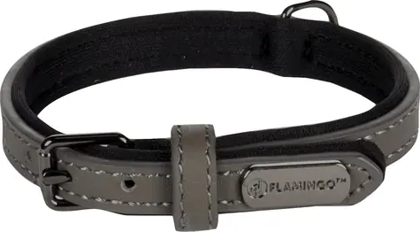 Flamingo Binti Lederhalsband mit Neopren grau XS