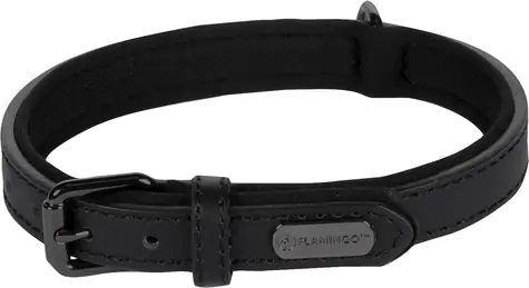 Flamingo Binti Lederhalsband mit Neopren schwarz S