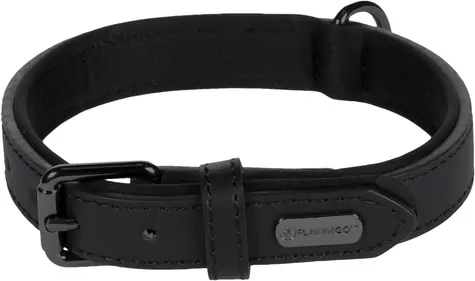 Flamingo Binti Lederhalsband mit Neopren schwarz S/M