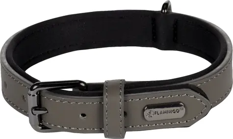 Flamingo Binti Lederhalsband mit Neopren grau S/M