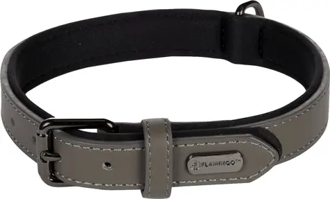 Flamingo Binti Lederhalsband mit Neopren grau M