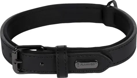 Flamingo Binti Lederhalsband mit Neopren schwarz M