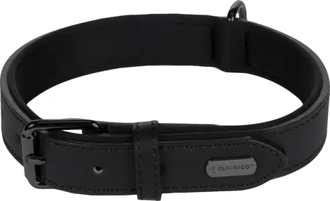 Flamingo Binti Lederhalsband mit Neopren schwarz M/L