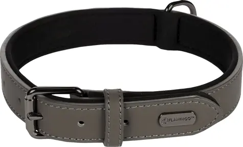 Flamingo Binti Lederhalsband mit Neopren grau M/L
