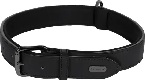 Flamingo Binti Lederhalsband mit Neopren schwarz XL