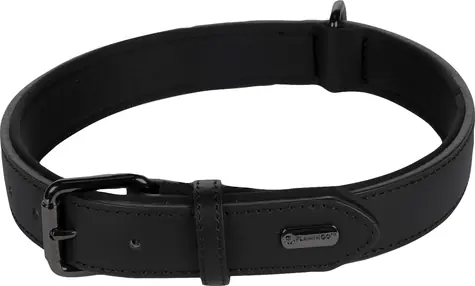 Flamingo Binti Lederhalsband mit Neopren schwarz XXL